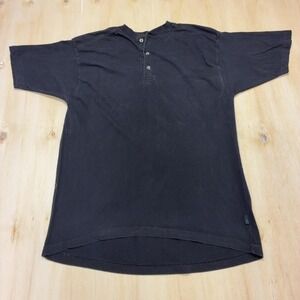 Vintage Zip Code Shirt Mens Large Black Henley Short Sleeve Cotton Tee T-Shirt